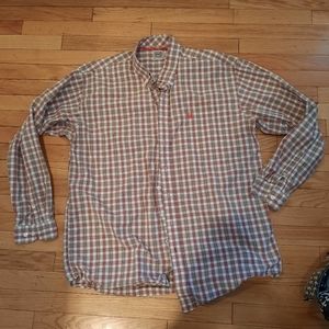 Cinch Men's Collared Button Down Shirt Brown Red Plaid